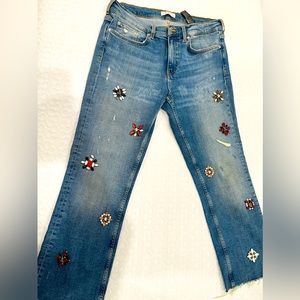 Zara Jeweled Distressed Jeans